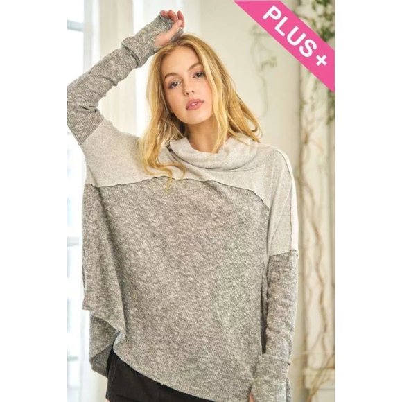 NWT Davi & Dani Solid Ribbed Turtleneck Long Sleeve Top Size 1X Heather Gray EUC - Picture 1 of 8